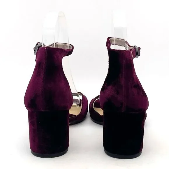 Sam Edelman Susie Velvet Block Heel Ankle Strap Sandals Burgundy Maroon Size 6.5 - Picture 7 of 13